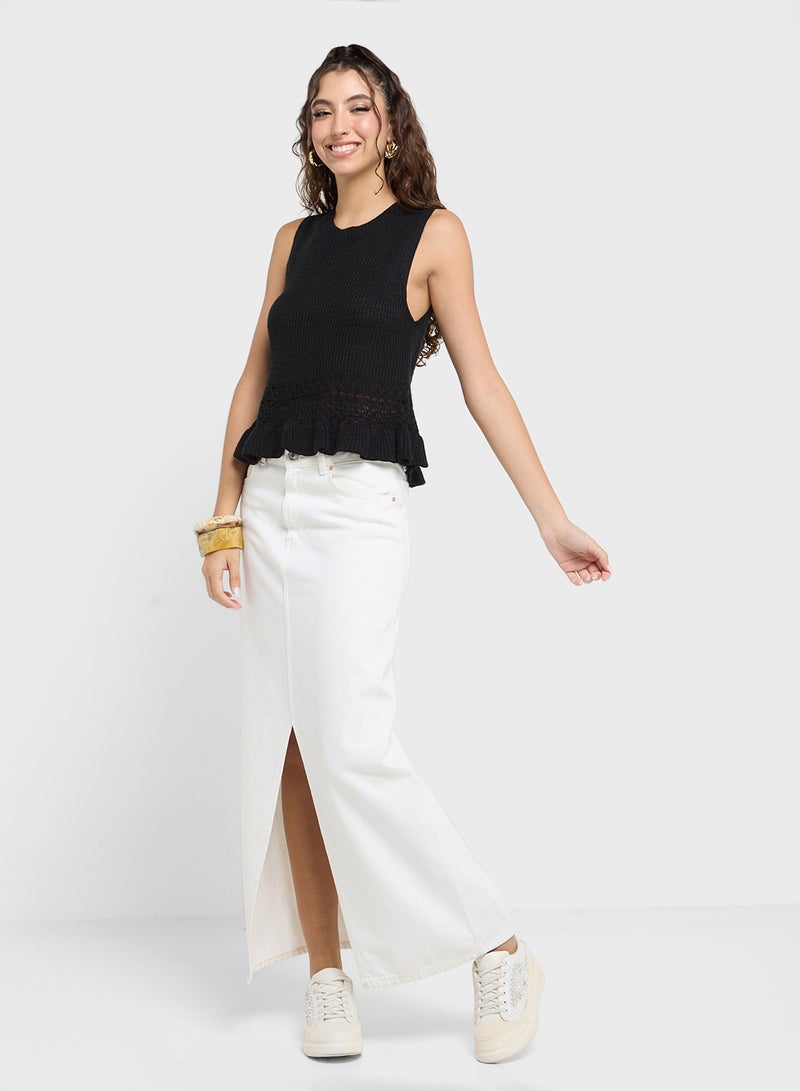 Ginger Sleveless Knit Sweater With Frill Hem  - Image 4
