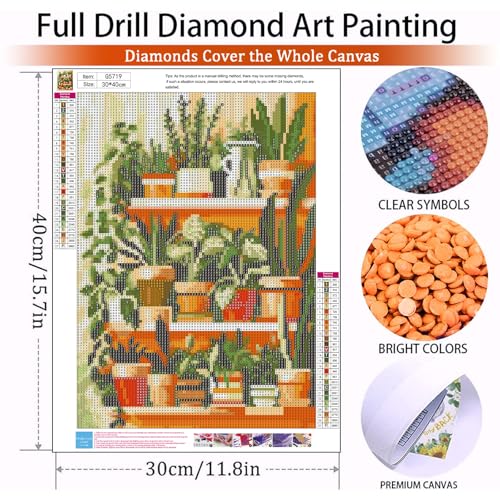 xackcme Plant Diamond Painting Kits for Adults Potted Diamond Art Kits for Adults Round 5D Gem Art Kit for Adult DIY Crafts Kit Gift Home Wall Decor Gifts 16x12 inch - Image 3