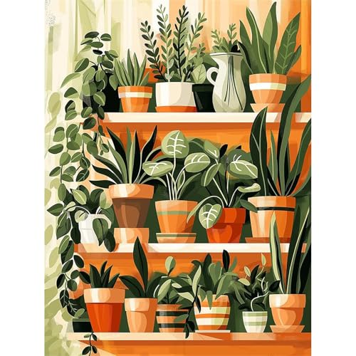 xackcme Plant Diamond Painting Kits for Adults Potted Diamond Art Kits for Adults Round 5D Gem Art Kit for Adult DIY Crafts Kit Gift Home Wall Decor Gifts 16x12 inch - Image 1