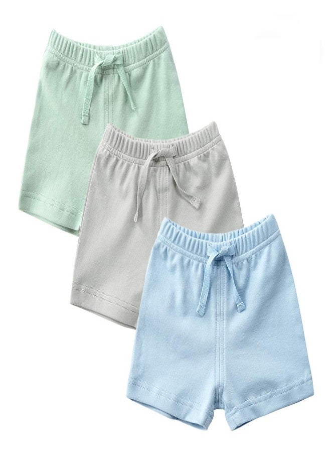 Teach Leanbh Unisex-Baby 3-Pack Cotton Soild Color Short with Drawstring 3-24 Months (18-24 Months, Green/Gray/Blue) - Image 1