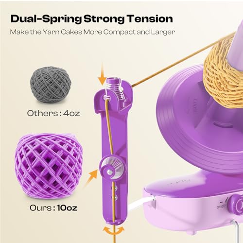 Caydo A1 Max Electric Yarn Winder, 10oz Large Automatic Ball Winder for Crocheting, Dual-Spring Strong Tension Stepless Speed Yarn Cake Spinner, Ideal Mother's Day Present for Crochet Lovers(Purple) - Image 3
