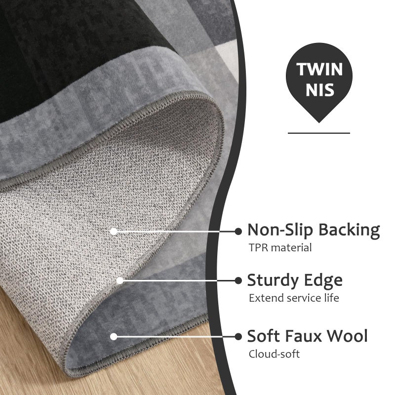 TWINNIS Indoor Modern Area Rug, 5x8 Geometric Patchwork Style Washable Large Rugs for Living Room Bedroom Hardwood Floors, Non Shedding Non Anti Backing Soft Carpet Home Floor Decor, Black - Image 4