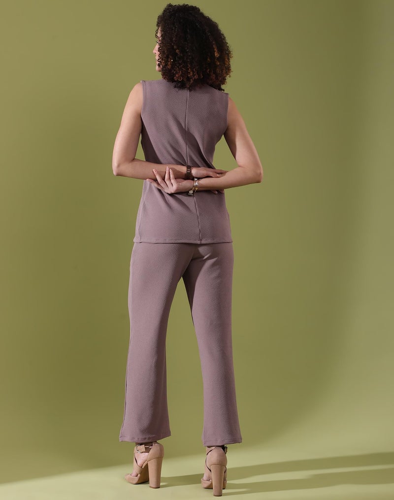 SIRIL Women's Solid Co-Ord Set Polyester Top and Trouser Pant Set | Two Piece Co Ord Set | Formal Cord Set for Women (646CTK11305-Large_Mauve) - Image 2