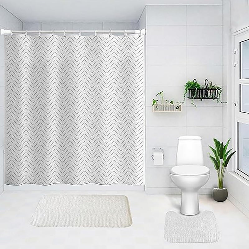 Homestic Shower Curtain & Bathmat Set | Non-Slip Bath mats for Bathroom | Easy-Slide Curtains | Polyester Curtain or Bathmat for Bath D?cor | YX0140-3T | 3 Pcs Set | Multicolor - Image 1