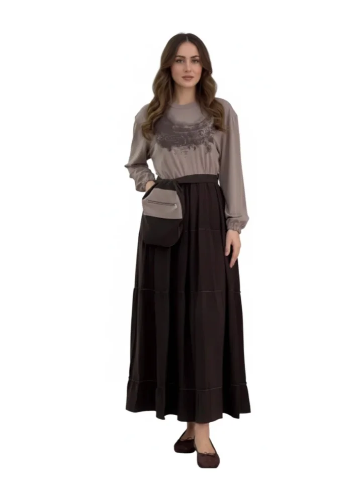 Black Silk-Poplin Maxi Dress - Brown