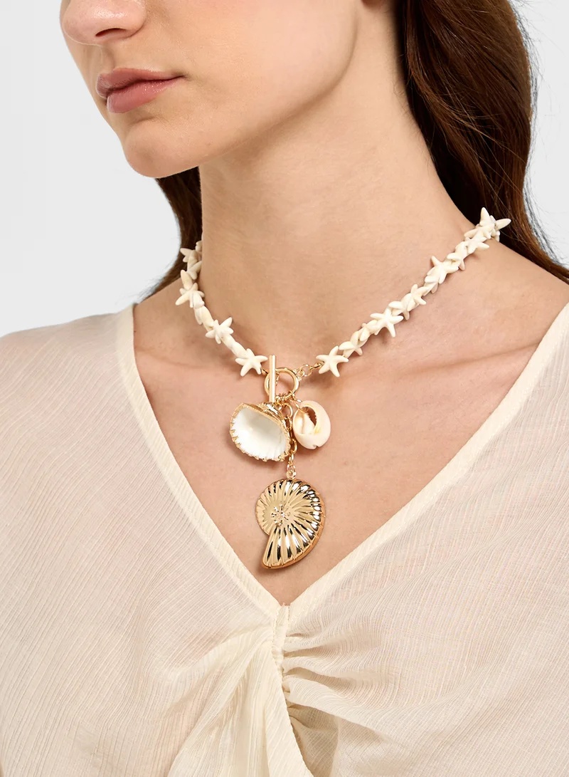 Ginger Beaded Shell Starfish Necklace