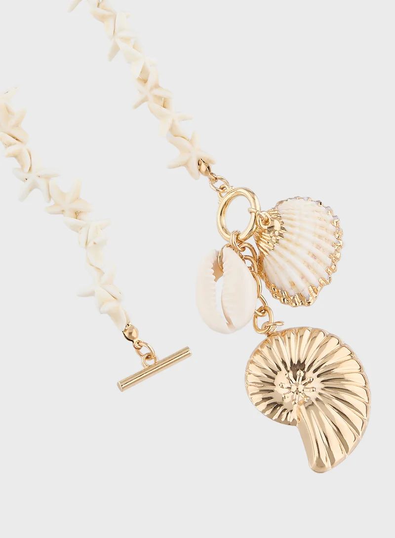 Ginger Beaded Shell Starfish Necklace