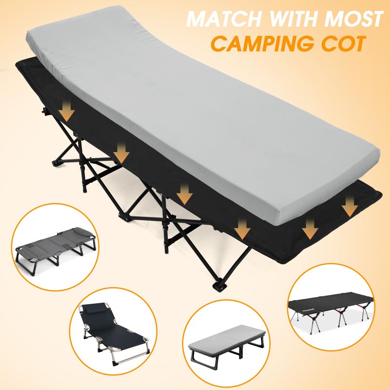 CYMULA Camping Cot Mattress 2in Memory Foam Sleeping Pad,Soft Warm Non-Slip Camping Topper with Retaining for Adults,Portable Roll up Pad for Travel(75 x30)ï¼ˆonly Mattressï¼‰ - Image 3