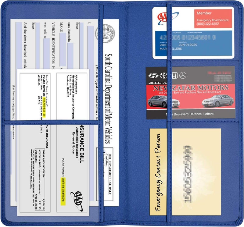 Wisdompro Car Document Holder Organiser, PU Leather Vehicle Insurance and Registration Holders Wallet Case for ID Card, Driving Licence, Key Contact Information Cards - Image 2