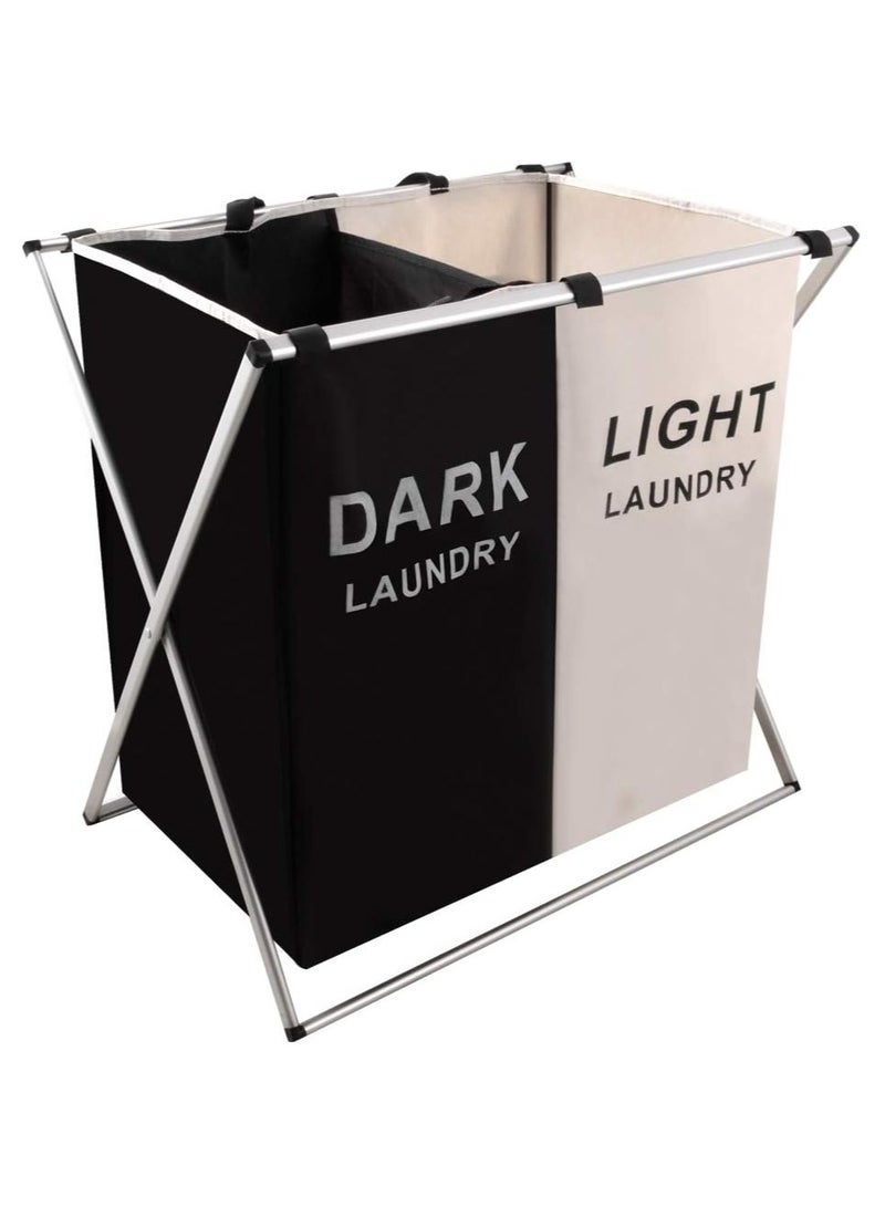 DubaiGallery Laundry Cloth Hamper Sorter Basket Bin Foldable 3 Sections with Aluminum Frame 26''×24''H Washing Storage Dirty Clothes Bag for Bathroom Bedroom Home Storage basket - Image 2