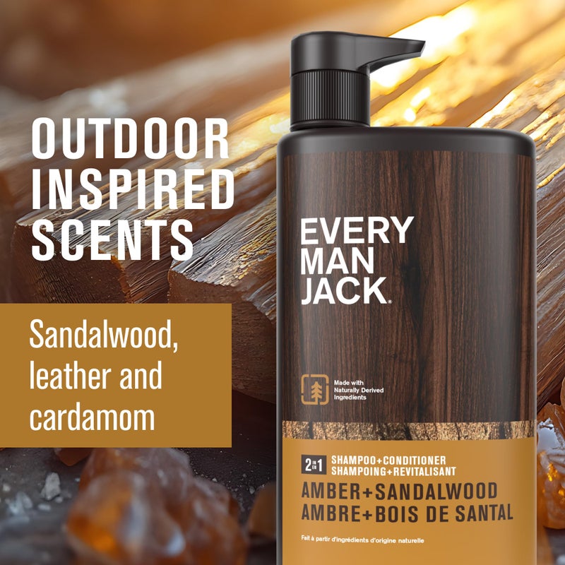 Every Man Jack 2-in-1 Daily Shampoo + Conditioner - Amber + Sandalwood | Nourishing For All Hair Types, Naturally Derived, Cruelty-Free Shampoo and Conditioner Set for Men | 24oz -1 Bottle - Image 3