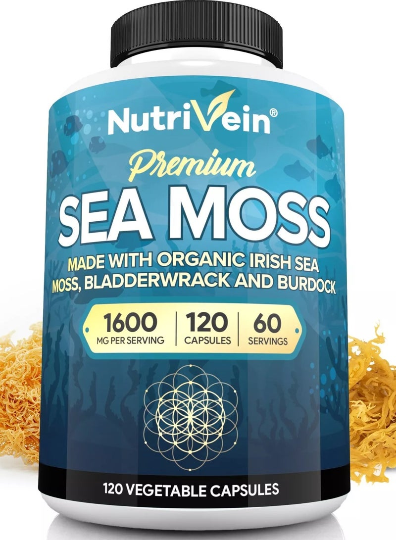 Nutrivein Premium Sea Moss 1600mg - 120 Vegetable Capsules - Image 1