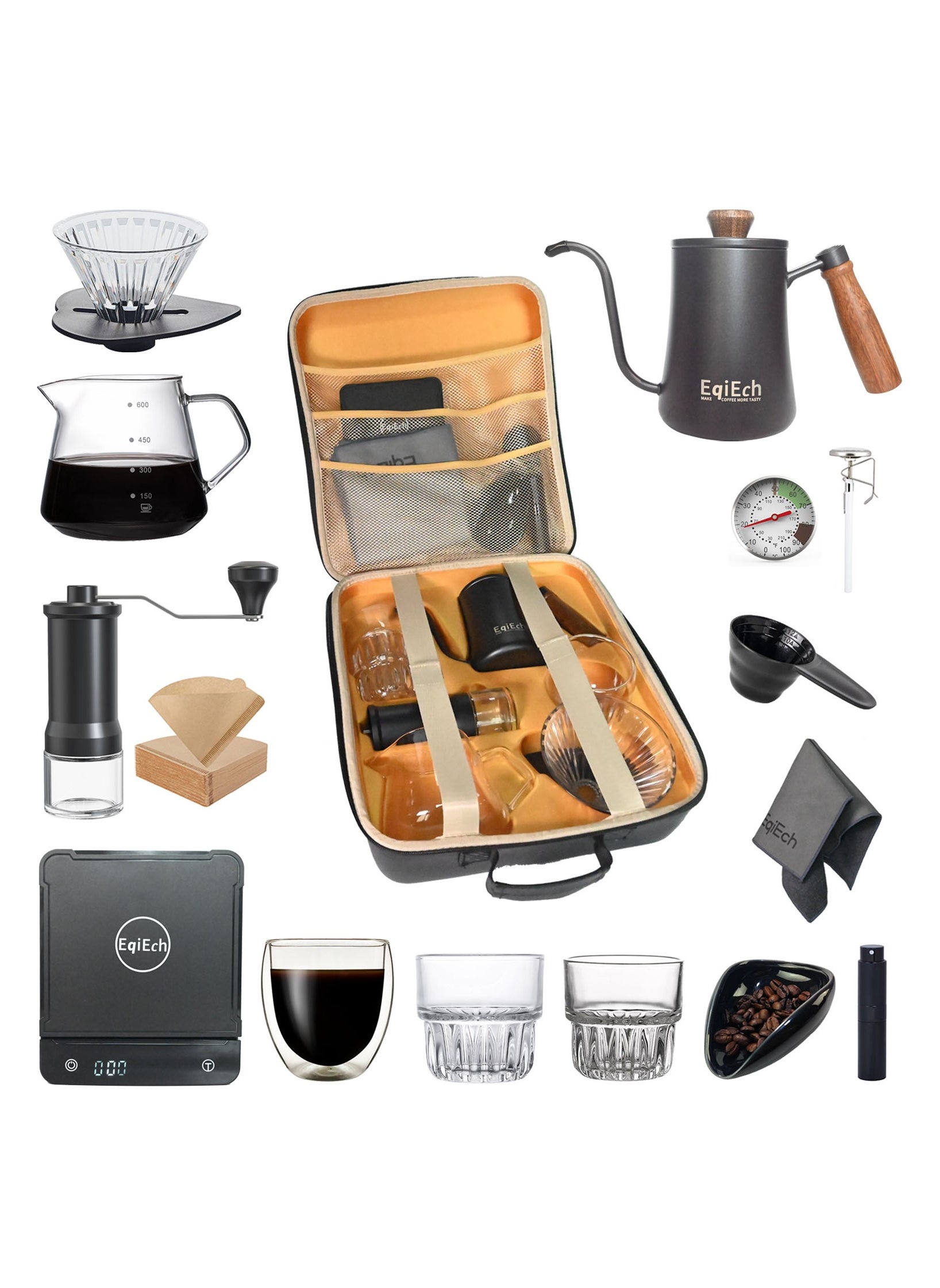 V60 Coffee Maker Set,14-Piece Drip Coffee Maker Set,Hand Drip Coffee Set with Portable Carry Case,Manual Pour Over Coffee Maker Set with Coffee Scale,Coffee Pot,Coffee Filter,for Coffee Lover 