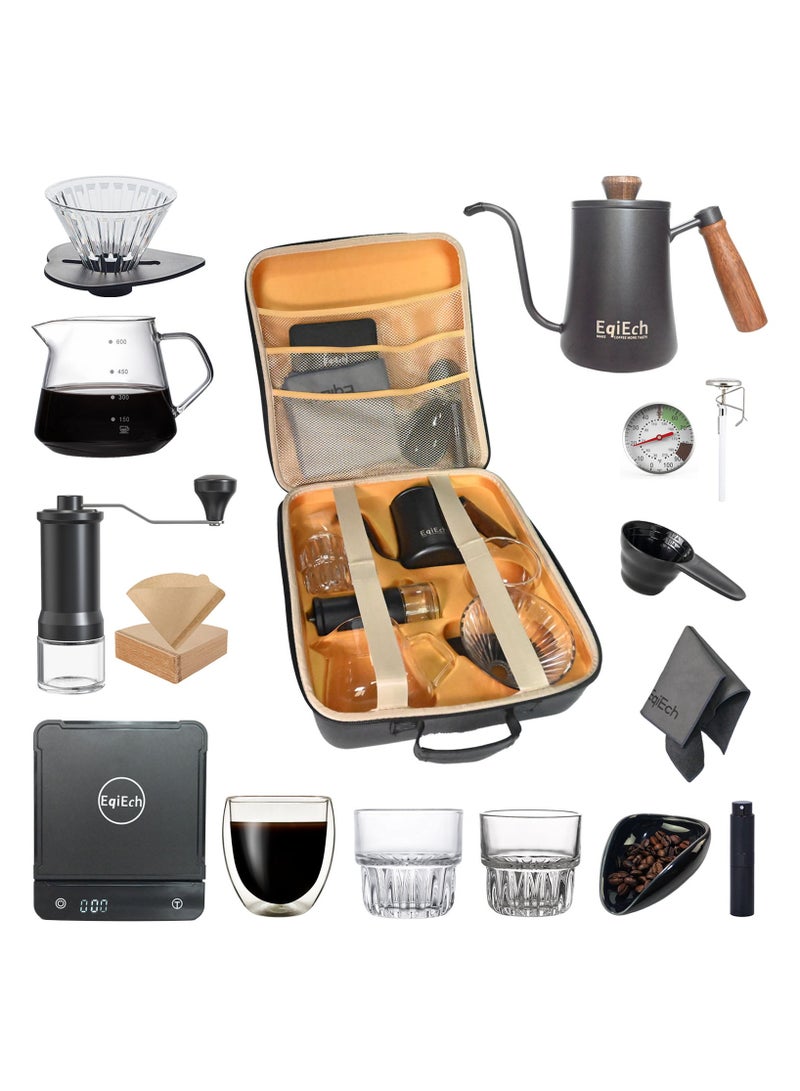 EqiEch V60 Coffee Maker Set,14-Piece Drip Coffee Maker Set,Hand Drip Coffee Set with Portable Carry Case,Manual Pour Over Coffee Maker Set with Coffee Scale,Coffee Pot,Coffee Filter,for Coffee Lover - Image 1