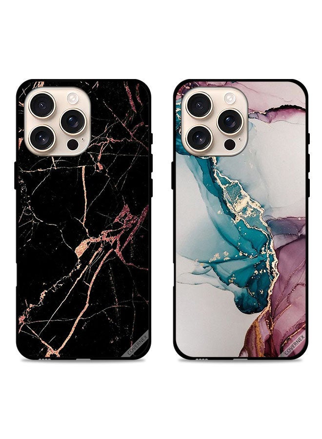 Covernex Two Cases For Apple iPhone 16 Pro Protective Covers Cracked Marble Patterns - Image 1