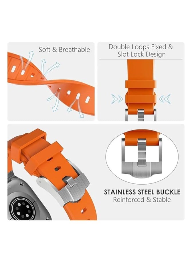 Generic - Compatible Apple Ultra Watch Band 49mm 45mm 44mm 42mm Liquid Silicone Design Strap with Stainless Steel Adapter for iWatch SE Series 9 8 7 6 5 4 3 2 and Ultra for Men and Women,  orange - Image 1