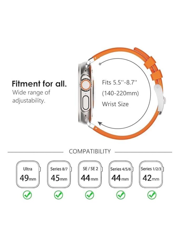 Generic - Compatible Apple Ultra Watch Band 49mm 45mm 44mm 42mm Liquid Silicone Design Strap with Stainless Steel Adapter for iWatch SE Series 9 8 7 6 5 4 3 2 and Ultra for Men and Women,  orange - Image 1