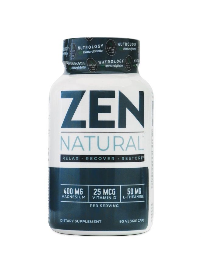 Nutrology Zen Natural - Natural Magnesium Formula - Relax, Recover & Restore, Boost Performance, Improve Sleep - Enhance Recovery - Vitamin D & L-Theanine - Veggie Caps (30 Serve) - Image 1
