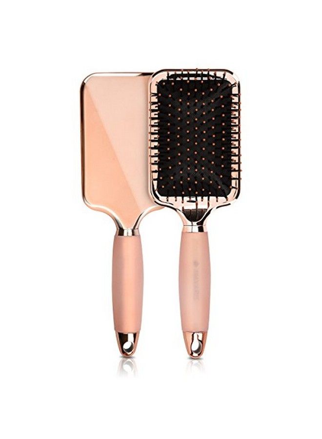 Navaris Paddle Brush Large Detangling Styling Hairbrush for All Hair Types with Conforming Comfort Gel Handle Metallic Rose Gold - Image 1