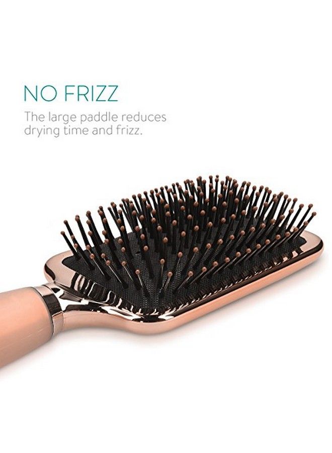 Navaris Paddle Brush Large Detangling Styling Hairbrush for All Hair Types with Conforming Comfort Gel Handle Metallic Rose Gold - Image 5