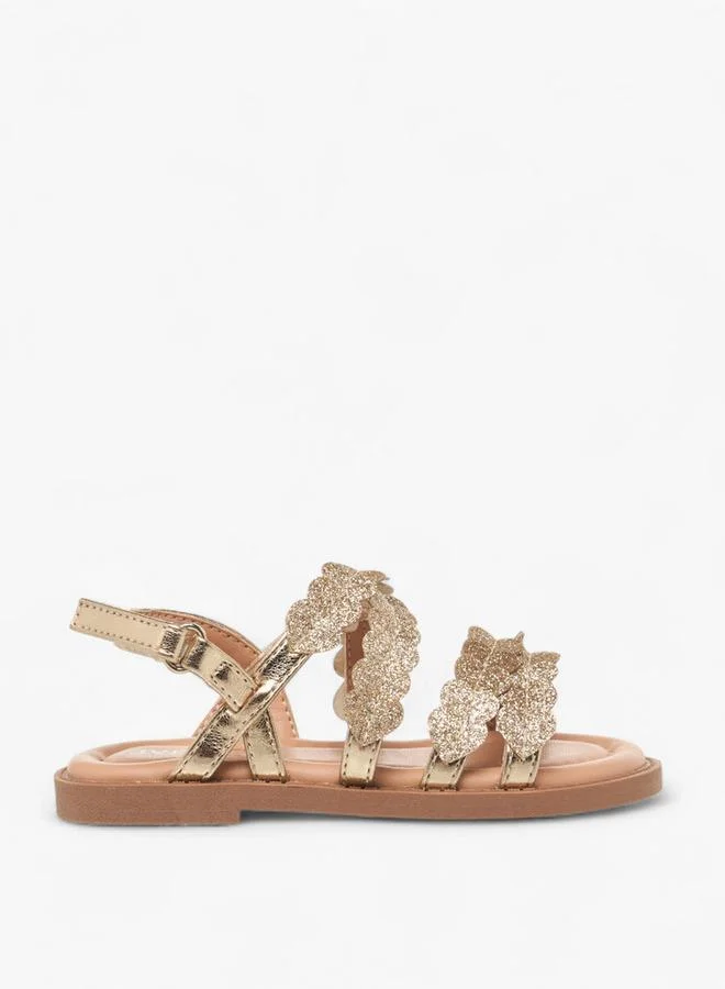 Juniors Girls Petal Applique Hook and Loop Strap Sandals