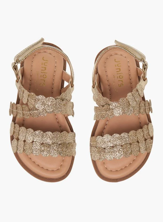 Juniors Girls Petal Applique Hook and Loop Strap Sandals