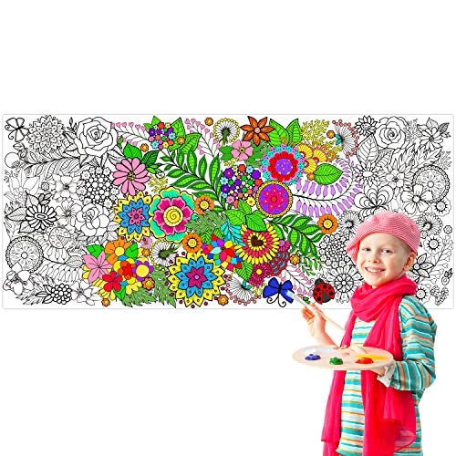 Dvbonike Jumbo Mandala Coloring Poster Giant Flower DIY Drawing Paper Art Blank Banner 551 x 236 Inch Colorin Table Cover Wall Decoration School Group Activities for Kids Arts Craft Party Suppiles - Image 1