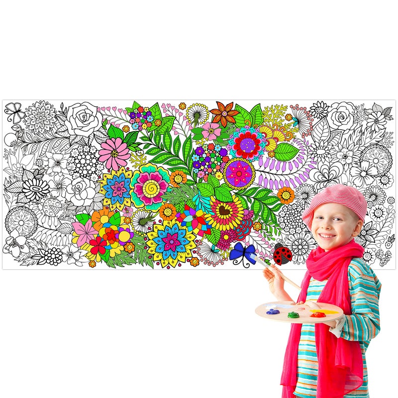 Dvbonike Jumbo Mandala Coloring Poster Giant Flower DIY Drawing Paper Art Blank Banner 551 x 236 Inch Colorin Table Cover Wall Decoration School Group Activities for Kids Arts Craft Party Suppiles - Image 2