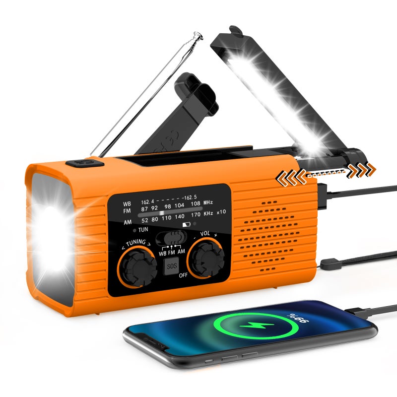 Emergency Stereo Hand-Crank Solar Radio for Outdoor Use