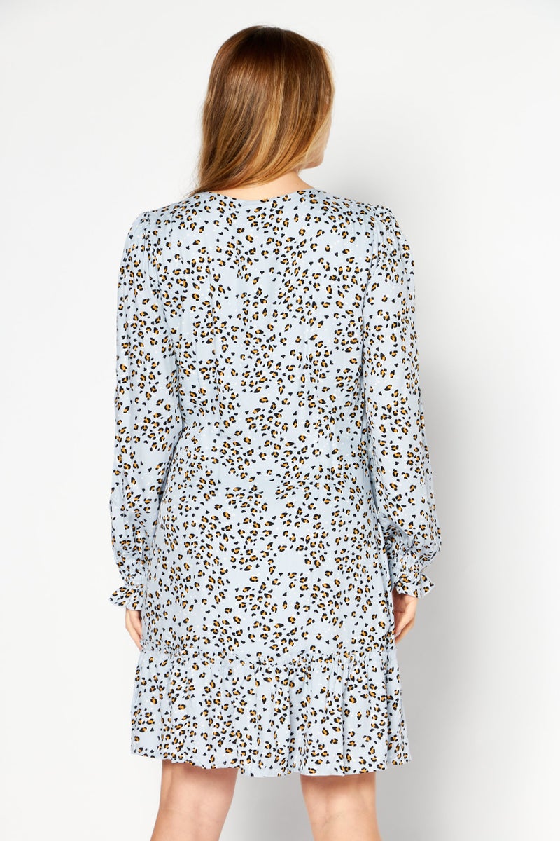 Lost + Wander Women Animal Print Wrap Dress, Blue Combo - Image 3