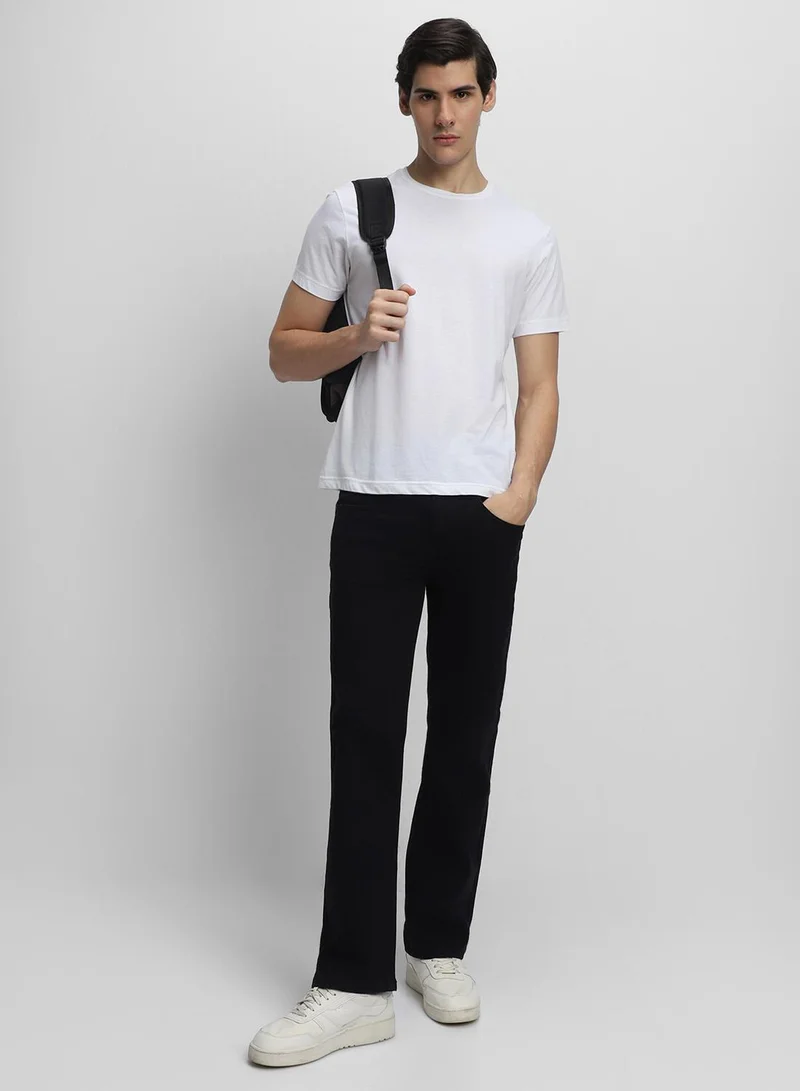 Men's Black Cotton Blend Solid Full Length Bootcut Jeans