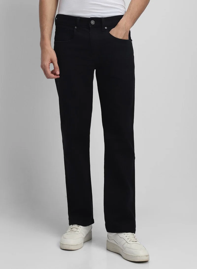 Dennis Lingo Men's Black Cotton Blend Solid Full Length Bootcut Jeans