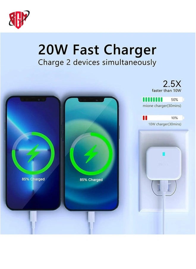BGM - 20W USB C Charger Block, 2-Ports [USB-C + USB] Charging Station, QC PD3.0 GaN Fast Charging Block, Type C Power Adapter for iPad Pro/iPhone/Samsung Note/Galaxy (With Cable) - Image 1