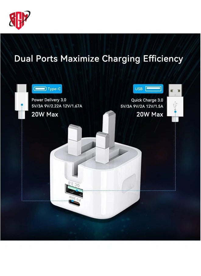 BGM - 20W USB C Charger Block, 2-Ports [USB-C + USB] Charging Station, QC PD3.0 GaN Fast Charging Block, Type C Power Adapter for iPad Pro/iPhone/Samsung Note/Galaxy (With Cable) - Image 1