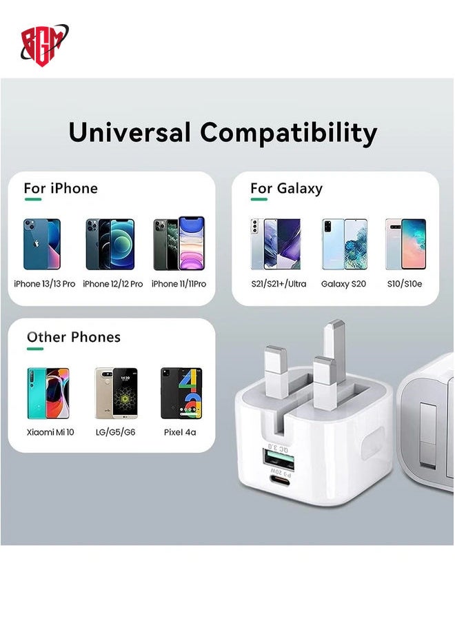 BGM - 20W USB C Charger Block, 2-Ports [USB-C + USB] Charging Station, QC PD3.0 GaN Fast Charging Block, Type C Power Adapter for iPad Pro/iPhone/Samsung Note/Galaxy (With Cable) - Image 1