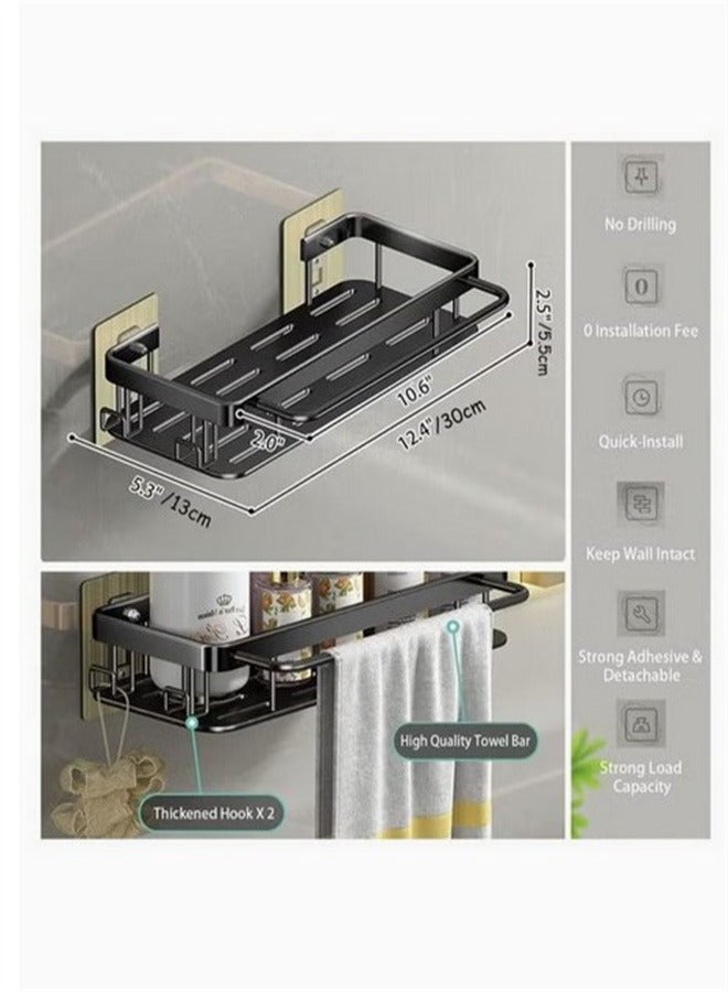 وين هولدر Shower Organizer Shelf 2 Pack Adhesive Rustproof Waterproof Bathroom Shower Caddy with Towel Bar and Hooks for Home Daily Use Kitchen Bathroom Storage Black - Image 3