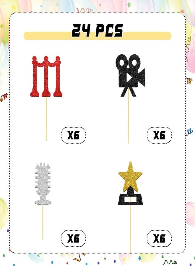 BOBYIYI 24pcs Oscars Cupcake Toppers Hollywood Theme Party Decorations Movie Night Party Decoration Baby Shower Supplies - Image 3
