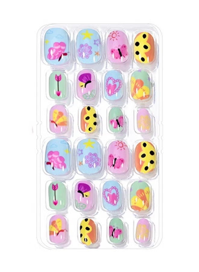HY Nail Stickers — False Nails Multicolour, 120 Pcs 5 Days Cute Design Nail Tips for Children Press On False Nails Set Manicure DIY - Image 5