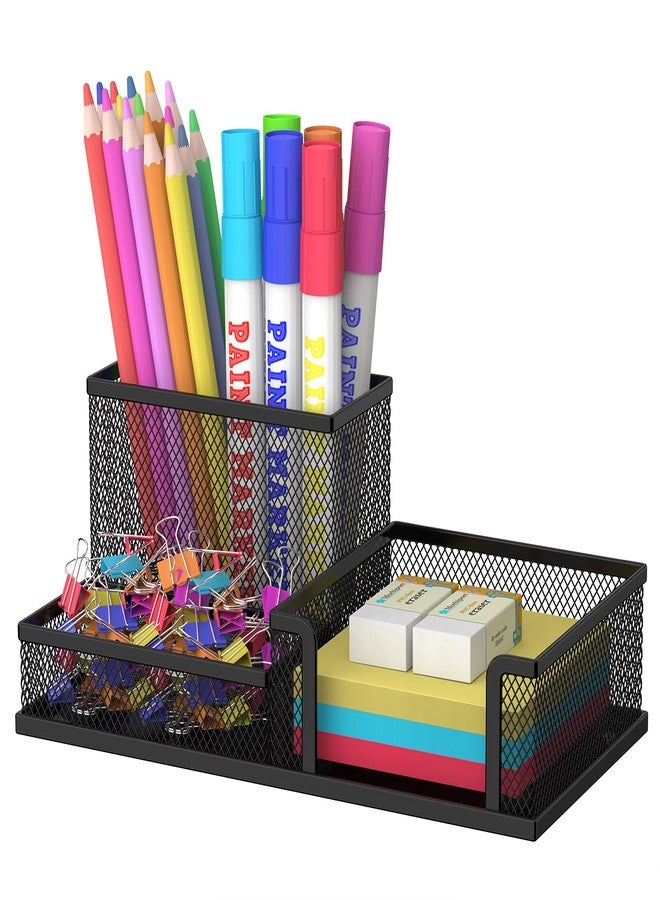 SUPEASY Pen Holder Desk Organizer, Office Supplies Pencil Holder with 3 Compartments, Desk Accessories and Workspace Organizers for Home School, Black - Image 1