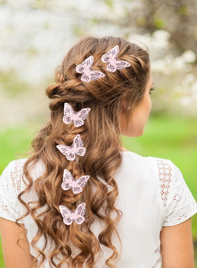 PENTA ANGEL Butterfly Hair Clips Penta Angel 6Pcs Lace Embroidery Flower Butterfly Hair Bow Pins Wedding Hair Accessories for Women GHalloween Party Decor (Pink) - Image 5