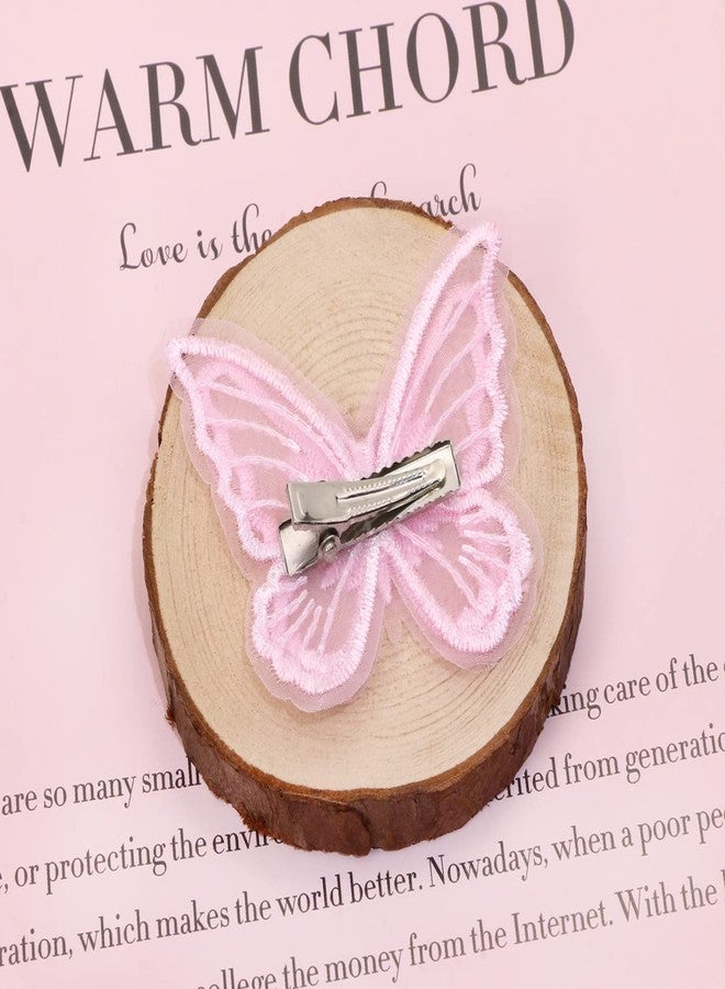 PENTA ANGEL Butterfly Hair Clips Penta Angel 6Pcs Lace Embroidery Flower Butterfly Hair Bow Pins Wedding Hair Accessories for Women GHalloween Party Decor (Pink) - Image 3