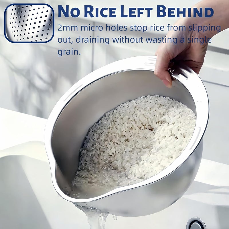 DOPMEP Rice Washer Strainer Bowl - 4-in-1 Washing Bowl for Quinoa, Stainless Steel Rinser With Side Drainers Small Colander for Cleaning Fruits, Vegetables, and Beans - Versatile Kitchen Tool | Ideal for Soaking, Washing, Cleaning, and Rinsing Rice, Fruits, Vegetables & Beans, Versatile Kitchen Tool - Image 3