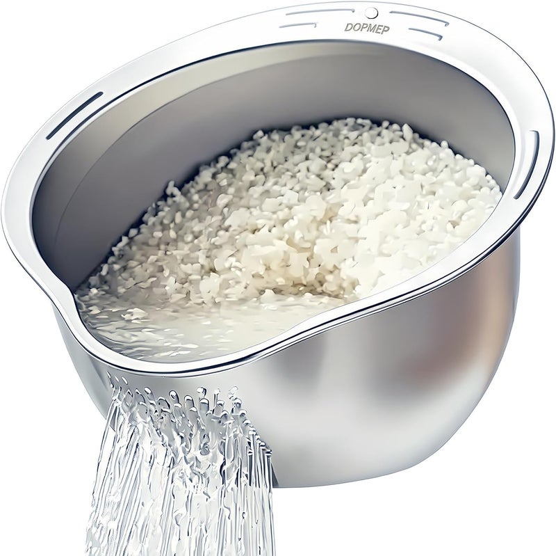DOPMEP Rice Washer Strainer Bowl - 4-in-1 Washing Bowl for Quinoa, Stainless Steel Rinser With Side Drainers Small Colander for Cleaning Fruits, Vegetables, and Beans - Versatile Kitchen Tool | Ideal for Soaking, Washing, Cleaning, and Rinsing Rice, Fruits, Vegetables & Beans, Versatile Kitchen Tool - Image 1