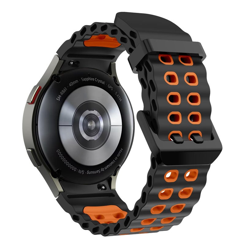 erorex For Samsung Galaxy Watch 7 40 / 44Mm Ocean Dual-Row Hole Two Color Silicone Watch Band(Black Orange) - Image 2