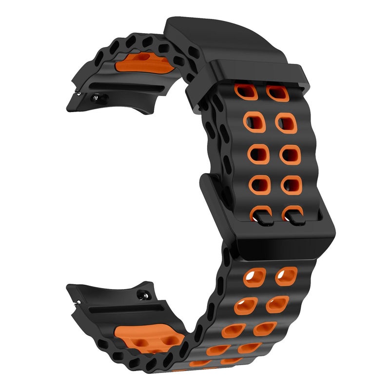 erorex For Samsung Galaxy Watch 7 40 / 44Mm Ocean Dual-Row Hole Two Color Silicone Watch Band(Black Orange) - Image 3
