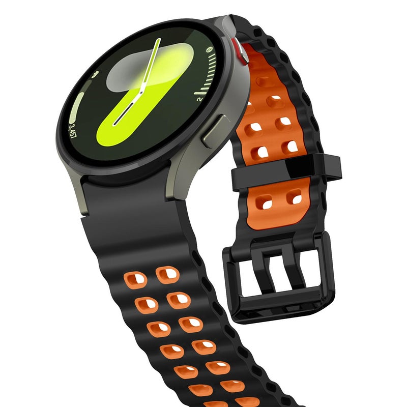 erorex For Samsung Galaxy Watch 7 40 / 44Mm Ocean Dual-Row Hole Two Color Silicone Watch Band(Black Orange) - Image 4