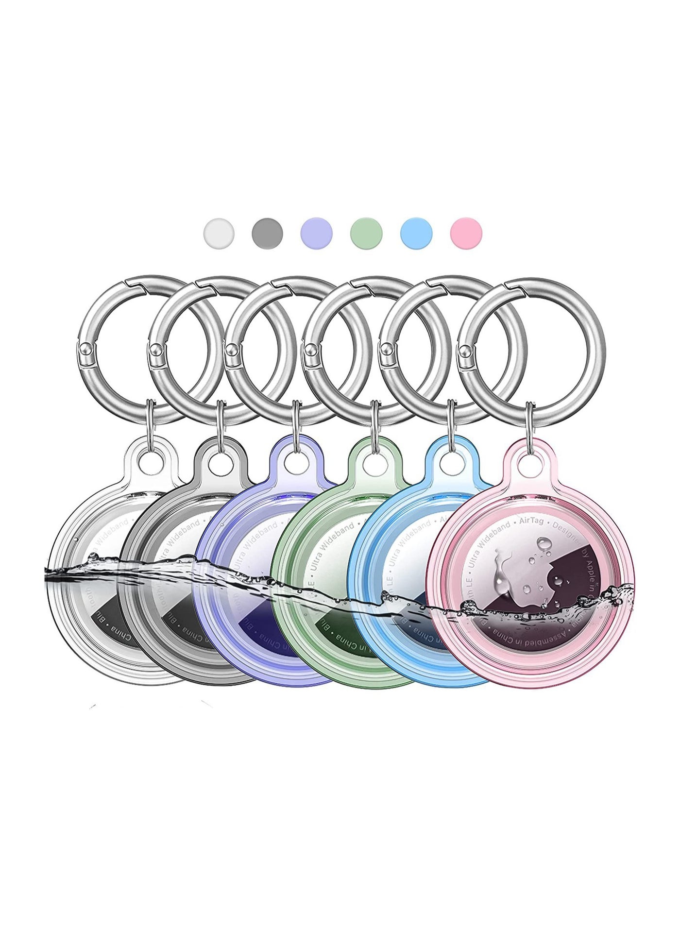 Waterproof Airtag Holder 6 Pack Apple AirTags with Keychain AirTag Case for Luggage Dog Collar and Keys Anti-Scratch Full Body Protective Airtag Holder 6 Colors