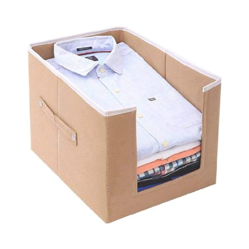 ShubhKraft Shubhkraft Clothes OrganiserClothes Organiser For WardrobeNon Woven Shirt Stacker Organizer With Handle For Shirts And TShirts For ClosetWardrobe OrganizerGarment CoverPack Of 1 Beige  - Image 1