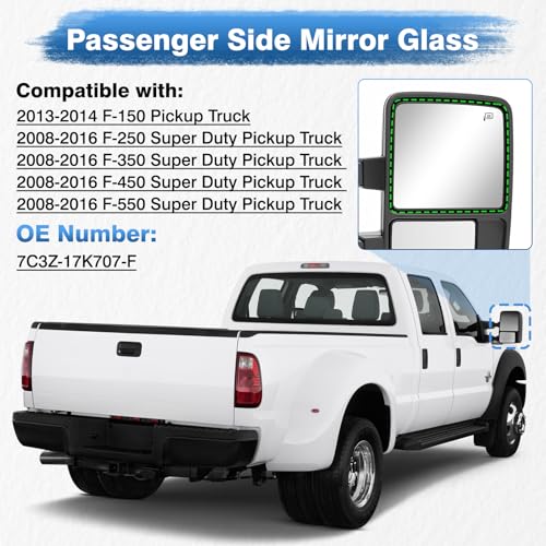 TOP-MAX Passenger Side Mirror Glass Compatible with 2008-2016 Ford F250 F350 F450 F550, 2013-2014 F150, Right Upper Convex Rearview Mirror Glass with Power Heated, Replaces 7C3Z-17K707-F - Image 2