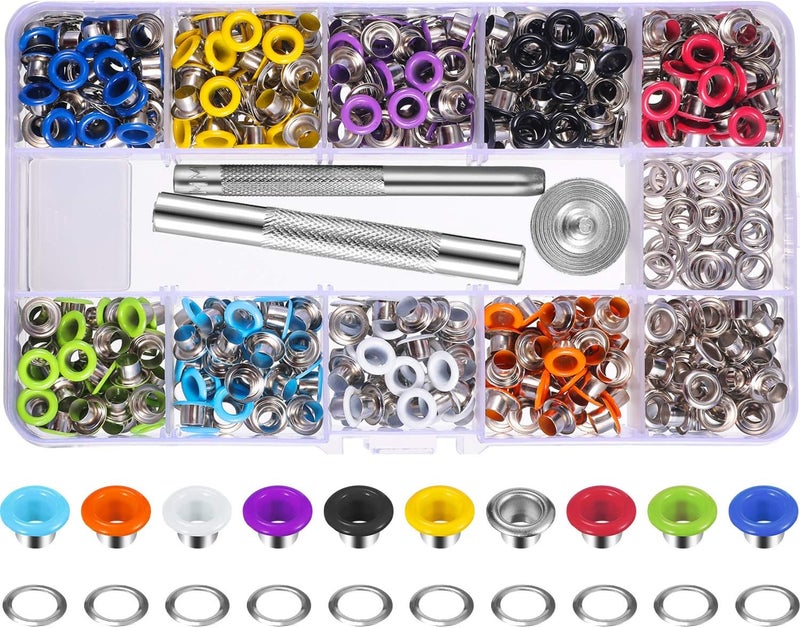 Bememo 400 Sets 3/16 Inch Multi-Color Grommets Kit Metal Eyelets with Installation Tools and Instructor in Clear Box - Image 1